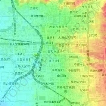 Topografische Karte 旭水公園, Höhe, Relief