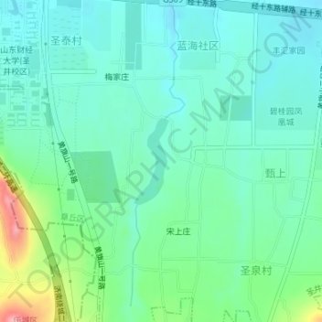 Topografische Karte 梅家水库, Höhe, Relief