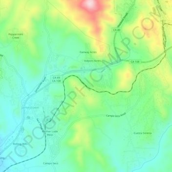 Topografische Karte Jamestown, Höhe, Relief