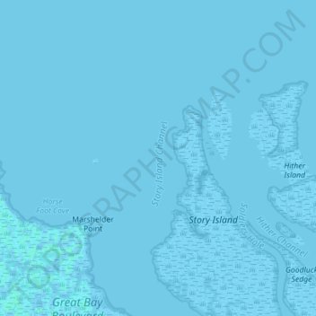 Topografische Karte Story Island Channel, Höhe, Relief
