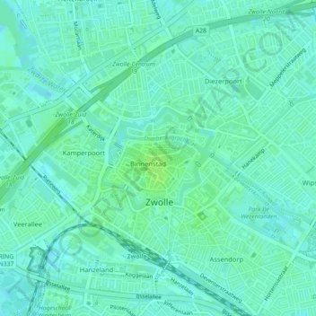 Topografische Karte Vestingwerken Zwolle, Höhe, Relief