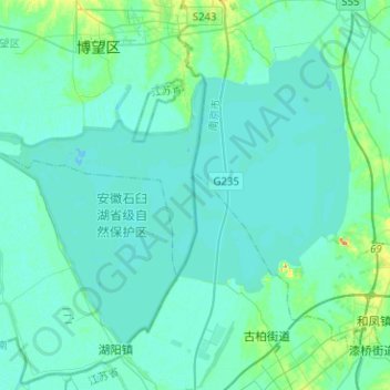 Topografische Karte 石臼湖, Höhe, Relief