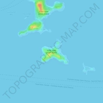 Topografische Karte Little Saint James Island, Höhe, Relief