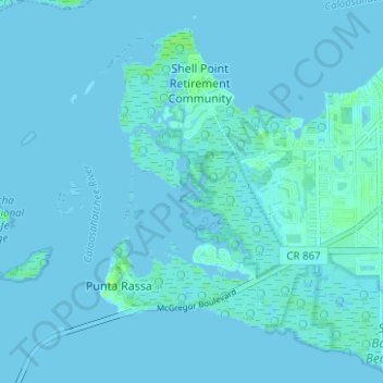Topografische Karte Punta Rassa, Höhe, Relief