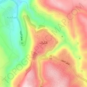 Topografische Karte Al Karak, Höhe, Relief