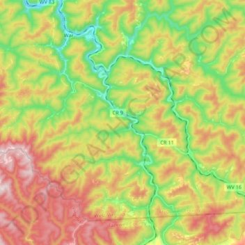 Topografische Karte Dry Fork, Höhe, Relief