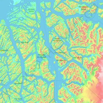 Topografische Karte Messier Channel, Höhe, Relief