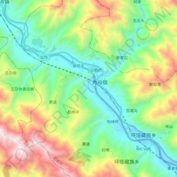 Topografische Karte 白龙江, Höhe, Relief