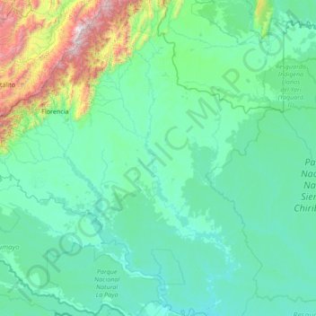 Topografische Karte Rio Caguán, Höhe, Relief