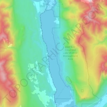 Topografische Karte Columbia Lake, Höhe, Relief