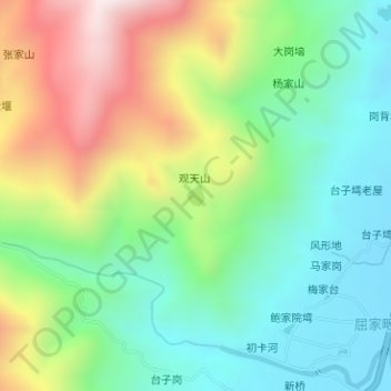 Topografische Karte 观天山水库, Höhe, Relief
