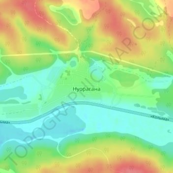 Topografische Karte Нуорагана, Höhe, Relief