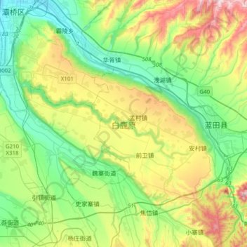 Topografische Karte 白鹿原, Höhe, Relief