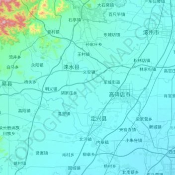 Topografische Karte 南拒马河, Höhe, Relief
