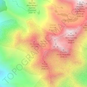 Topografische Karte Glaciar Rocoso Algas, Höhe, Relief