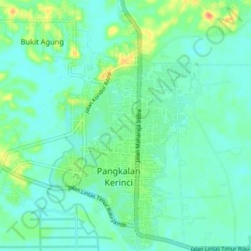 Topografische Karte Pangkalan Kerinci Kota, Höhe, Relief