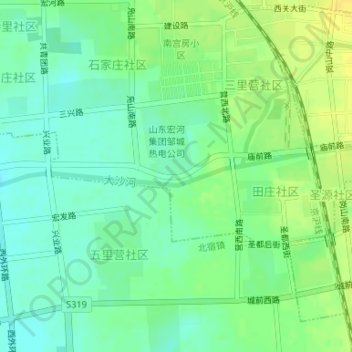 Topografische Karte 大沙河, Höhe, Relief