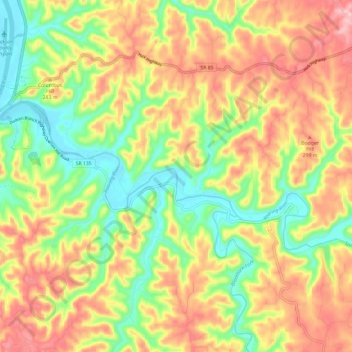 Topografische Karte Roaring River, Höhe, Relief