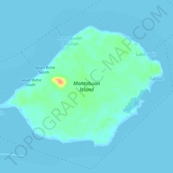 Topografische Karte Mantabuan Island, Höhe, Relief