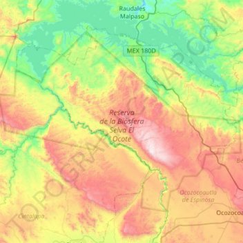 Topografische Karte Reserva de la Biósfera Selva El Ocote, Höhe, Relief