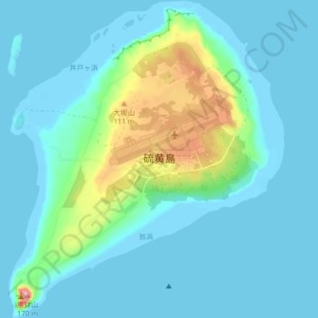 Topografische Karte 硫磺岛, Höhe, Relief
