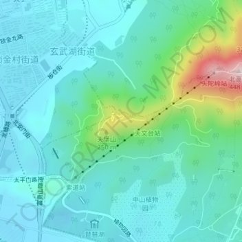 Topografische Karte 中国科学院紫金山天文台, Höhe, Relief