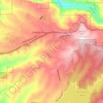 Topografische Karte Pollock Pines, Höhe, Relief
