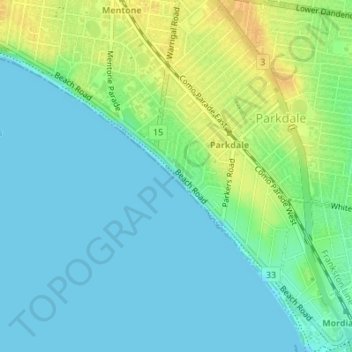 Topografische Karte Parkdale Beach, Höhe, Relief