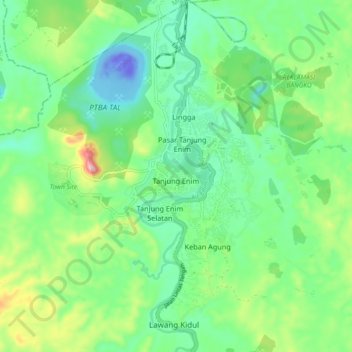 Topografische Karte Tanjung Enim, Höhe, Relief