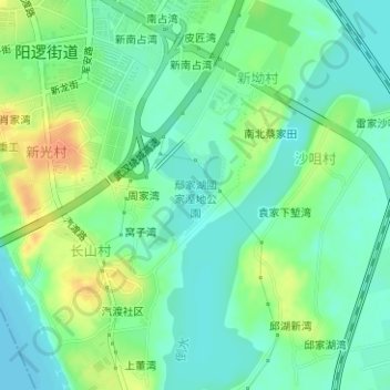 Topografische Karte 鄢家湖國家溼地公園, Höhe, Relief