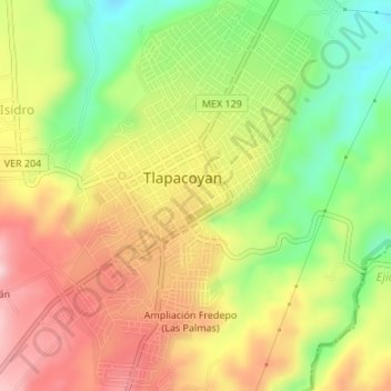 Topografische Karte Tlapacoyan, Höhe, Relief