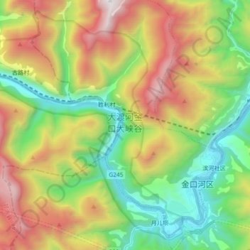Topografische Karte 大渡河金口大峡谷, Höhe, Relief