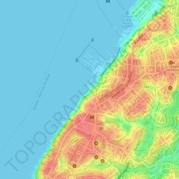 Topografische Karte Praia da Gamboa, Höhe, Relief
