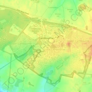 Topografische Karte Cambourne, Höhe, Relief