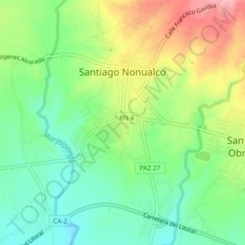 Topografische Karte Santiago Nonualco, Höhe, Relief