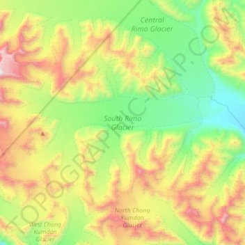 Topografische Karte South Rimo Glacier, Höhe, Relief
