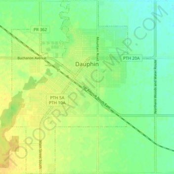 Topografische Karte Dauphin, Höhe, Relief
