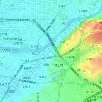 Topografische Karte 川上公園, Höhe, Relief