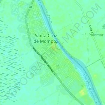 Topografische Karte Santa Cruz de Mompós, Höhe, Relief