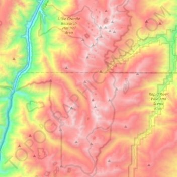 Topografische Karte Seven Devils Mountains, Höhe, Relief