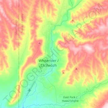 Topografische Karte Whiteriver, Höhe, Relief