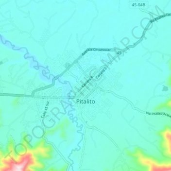 Topografische Karte Pitalito, Höhe, Relief