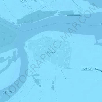 Topografische Karte Бузан, Höhe, Relief