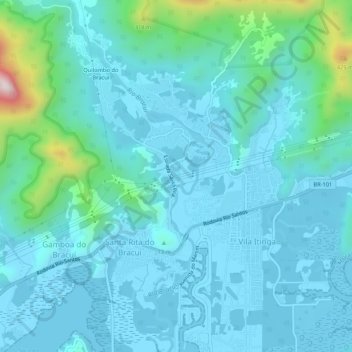 Topografische Karte Rio Bracui, Höhe, Relief