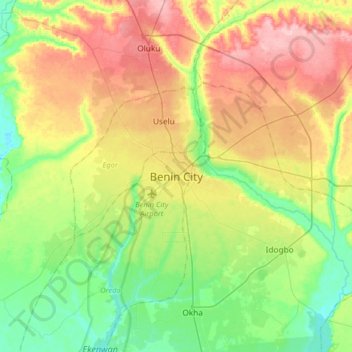 Topografische Karte Benin-Stadt, Höhe, Relief