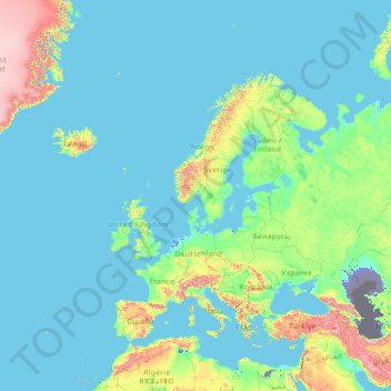Topografische Karte Europa, Höhe, Relief