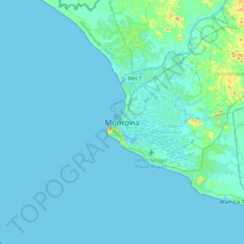 Topografische Karte Monrovia, Höhe, Relief