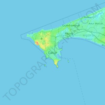 Topografische Karte Dakar, Höhe, Relief
