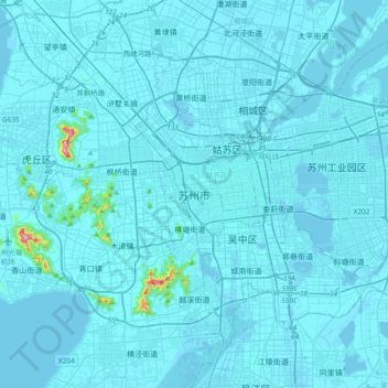 Topografische Karte Suzhou, Höhe, Relief