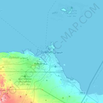Topografische Karte Dschibuti, Höhe, Relief